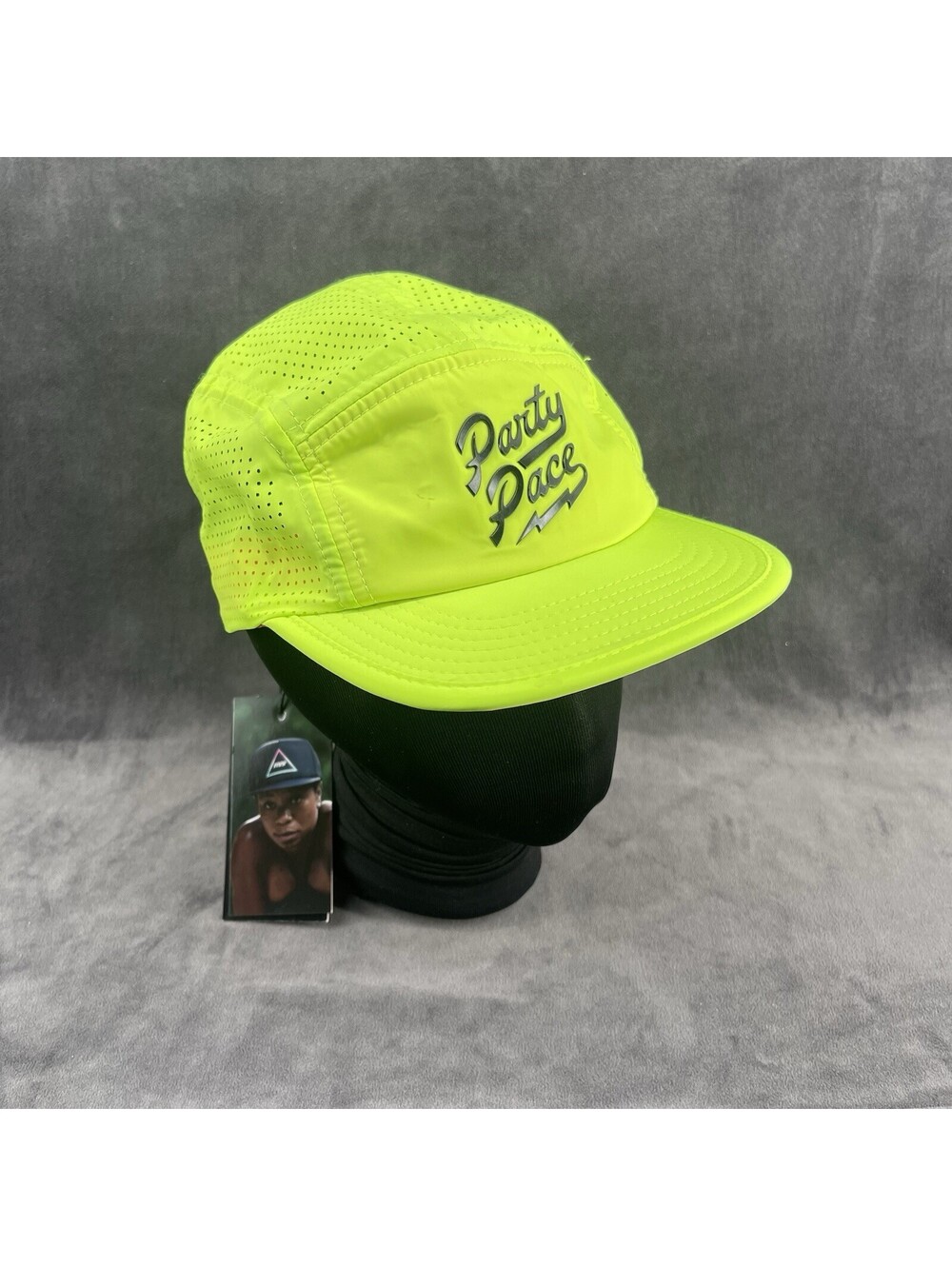 Party Pace Neon Green Running Cap NWT 5 Panel Performance Race Hat